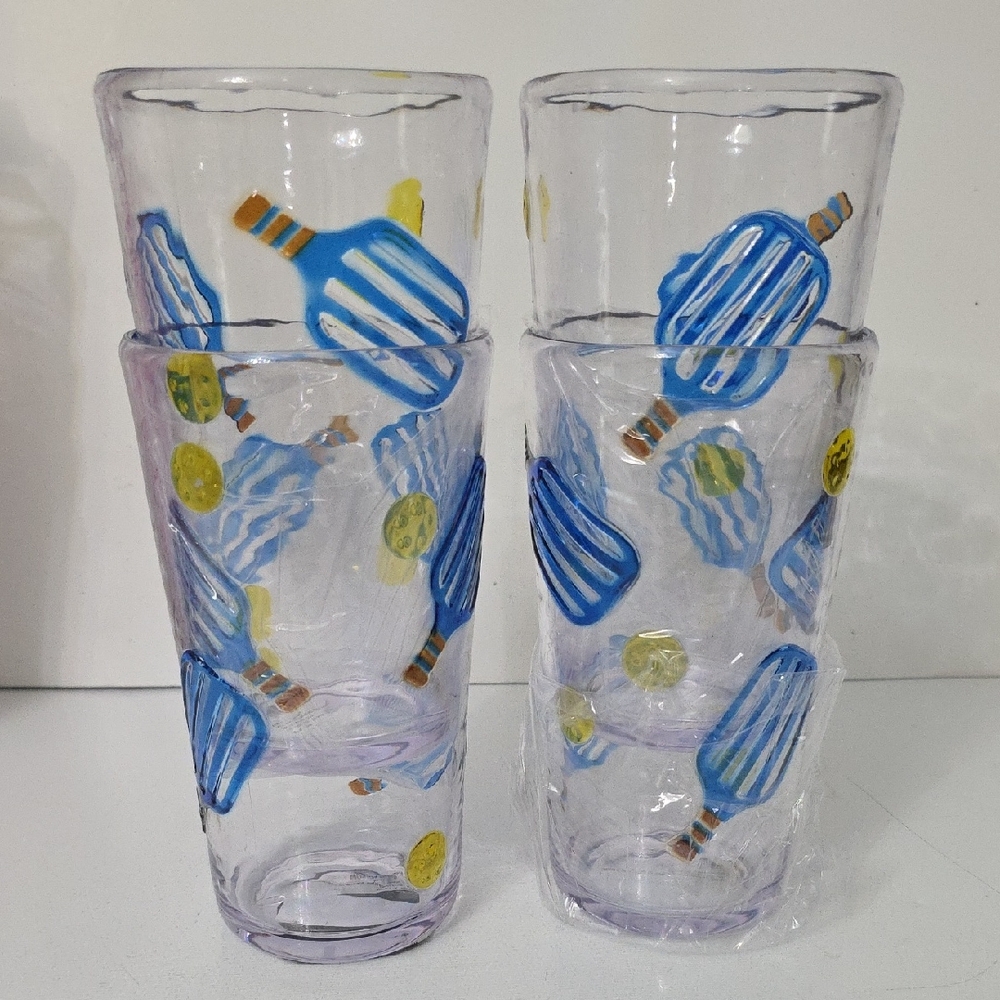 Sunglow Blue and Yellow Design Glasses, Set of 4, NWT